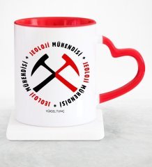 Kişiye Özel Mesleki Jeoloji Mühendisi Kırmızı Kalpli Kupa Bardak - 1