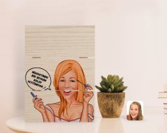 Kişiye Özel Kadın Kolay Yetişmiyor Karikatürlü Otantik Masaüstü Ahşap Palet Çerçeve-7