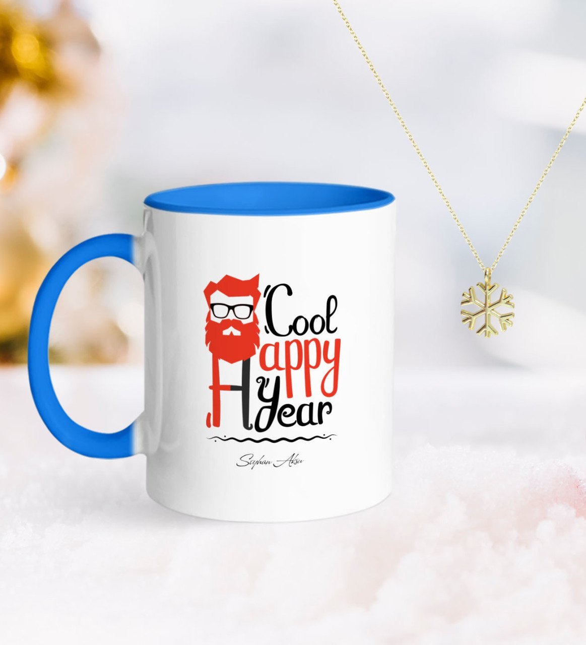 Kişiye Özel Noel Baba Mavi Kupa ve Kar Tanesi Kolye-3