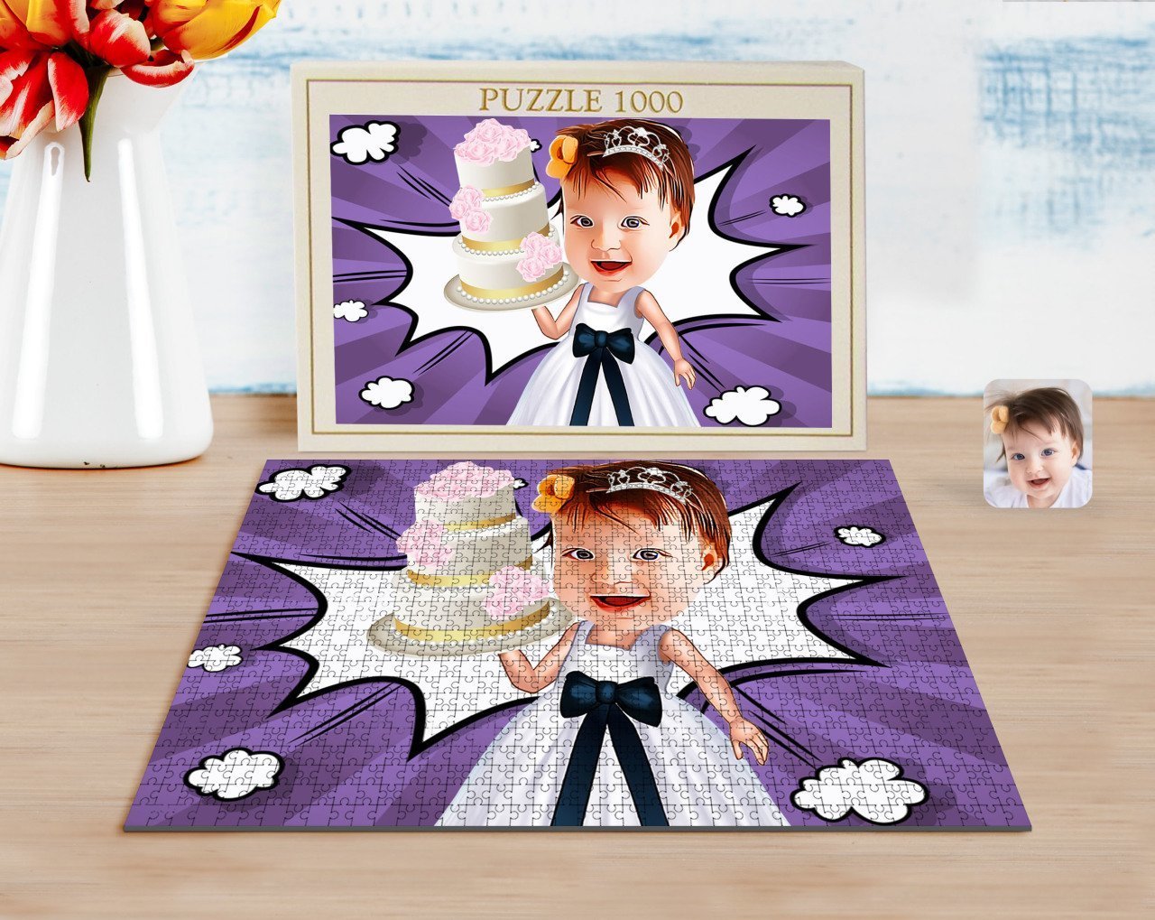 Kişiye Özel Kız Çocuk Doğum Günü Karikatürlü 1000 Parça Profesyonel Puzzle-2