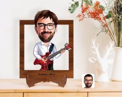 Kişiye Özel Erkek Gitarist Karikatürlü Ahşap Standlı 3D Biblo-2