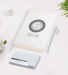 Kişiye Özel İsimli Beyaz Defter Kalem Kartvizitlik Hediye Seti-2