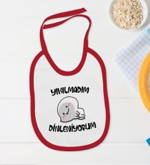 BK Kids Yıkılmadım Dinleniyorum Tasarımlı Kırmızı Bebek Body Zıbın ve Mama Önlüğü Hediye Seti-1