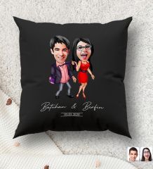 BK Gift Kişiye Özel Sevgililer Karikatürlü Premium Kumaş Siyah Kırlent Yastık, Ev Hediyesi, Ev Dekorasyonu, Kişiselleştirilmiş Yastık, Dekoratif Hediye-4