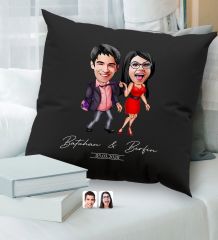 BK Gift Kişiye Özel Sevgililer Karikatürlü Premium Kumaş Siyah Kırlent Yastık, Ev Hediyesi, Ev Dekorasyonu, Kişiselleştirilmiş Yastık, Dekoratif Hediye-4