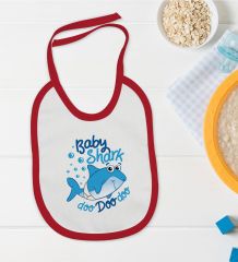 BK Kids Baby Shark Tasarımlı Kırmızı Bebek Mama Önlüğü-1