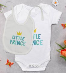 BK Kids Little Prince Tasarımlı Bebek Body Zıbın ve Mama Önlüğü Hediye Seti - Model 1