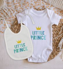 BK Kids Little Prince Tasarımlı Bebek Body Zıbın ve Mama Önlüğü Hediye Seti - Model 1