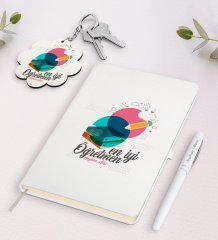 Kişiye Özel En İyi Öğretmen Beyaz Defter Kalem Ve Anahtarlık Hediye Seti-3