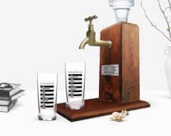 Kişiye Özel Renkli Baskılı İçindekiler Tasarımlı İkili Rakı Bardağı ve Ahşap Rakı Standı Hediye Seti-1