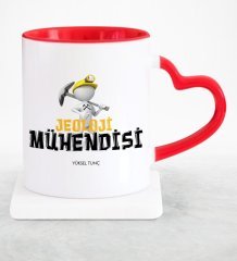 Kişiye Özel Mesleki Jeoloji Mühendisi Kırmızı Kalpli Kupa Bardak