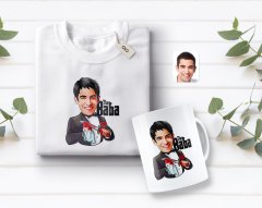 Kişiye Özel Godfather Baba Karikatürlü Beyaz Tişört ve Kupa Seti-5