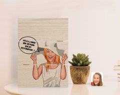Kişiye Özel Kadın Kolay Yetişmiyor Karikatürlü Otantik Masaüstü Ahşap Palet Çerçeve-6