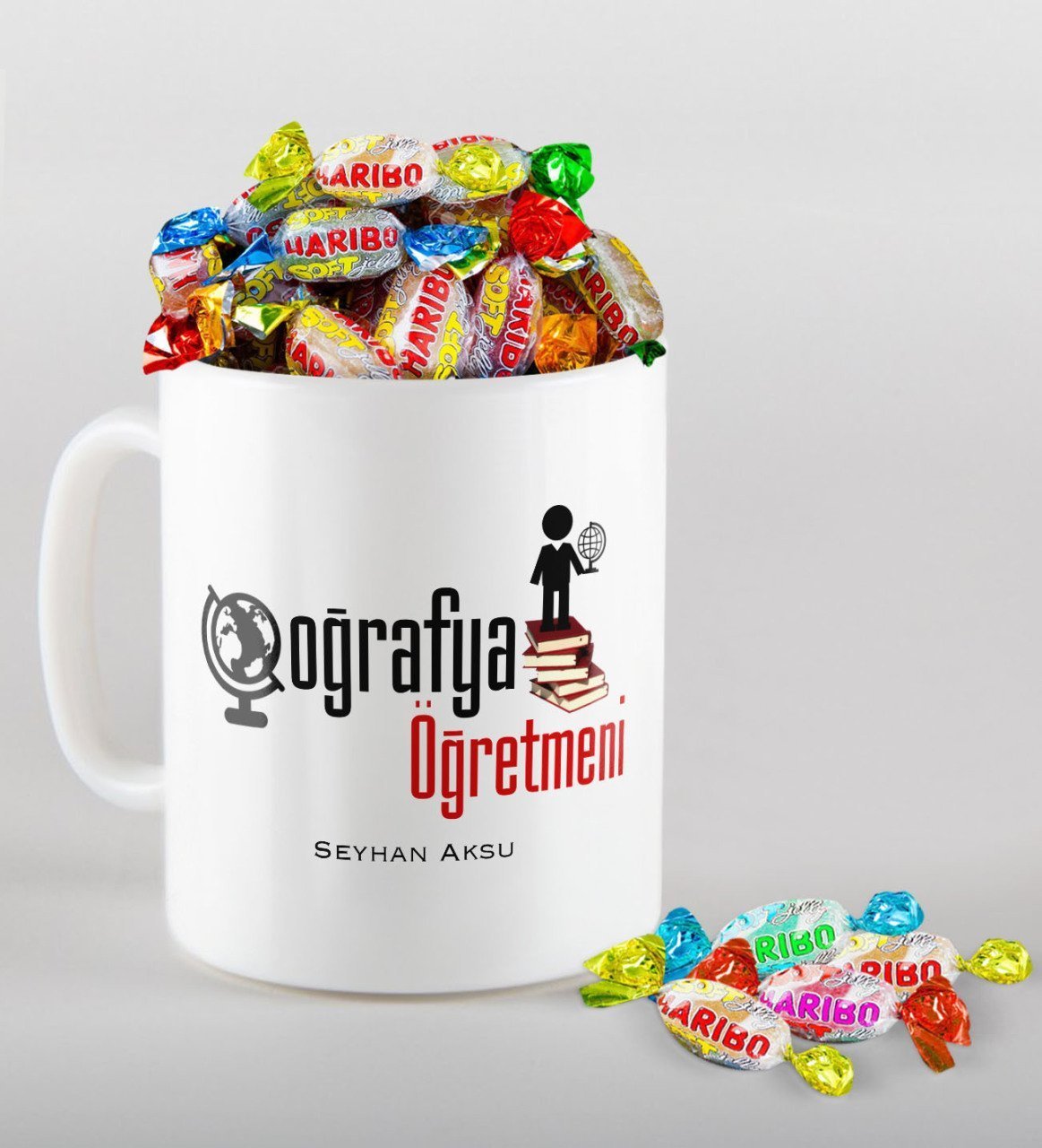 Kişiye Özel Coğrafya Öğretmeni Kupa ve Haribo Şeker Hediye Seti-2