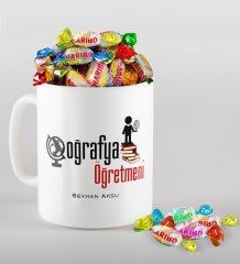 Kişiye Özel Coğrafya Öğretmeni Kupa ve Haribo Şeker Hediye Seti-2