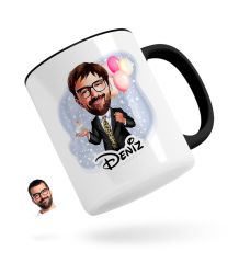 Kişiye Özel Erkek Doğum Günü Karikatürlü Siyah Kupa Bardak-3