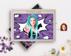 Kişiye Özel Kedili Kız Karikatürlü 1000 Parça Profesyonel Puzzle-1