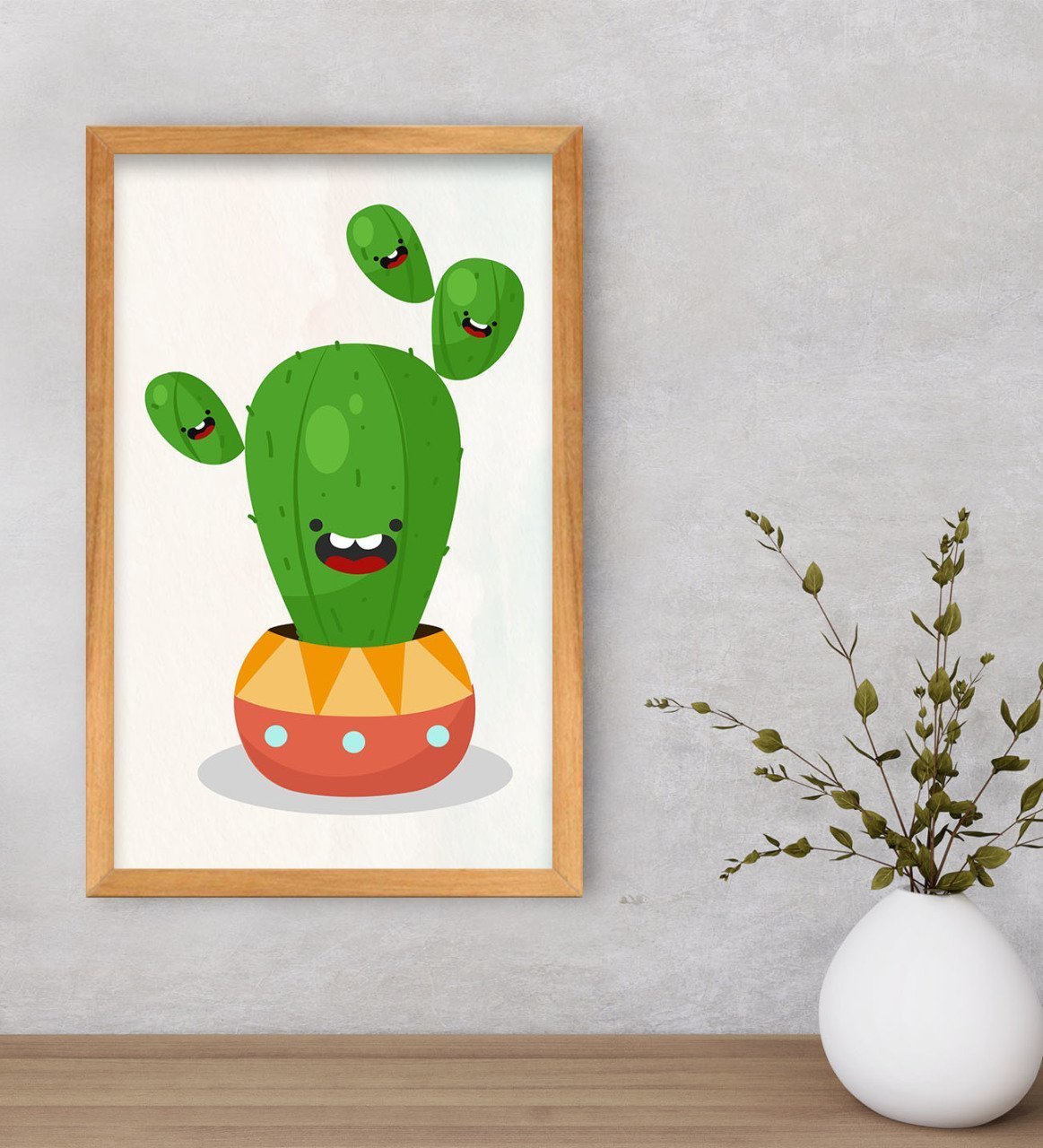 BK Gift  Kaktüs Tasarımlı Dekoratif Retro Ahşap Çerçeveli Tablo-16