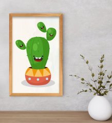 BK Gift  Kaktüs Tasarımlı Dekoratif Retro Ahşap Çerçeveli Tablo-16
