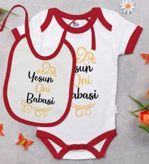 BK Kids Yesun Oni Babasi Tasarımlı Kırmızı Bebek Body Zıbın ve Mama Önlüğü Hediye Seti-1