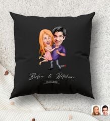 BK Gift Kişiye Özel Sevgililer Karikatürlü Premium Kumaş Siyah Kırlent Yastık, Ev Hediyesi, Ev Dekorasyonu, Kişiselleştirilmiş Yastık, Dekoratif Hediye-3