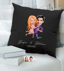 BK Gift Kişiye Özel Sevgililer Karikatürlü Premium Kumaş Siyah Kırlent Yastık, Ev Hediyesi, Ev Dekorasyonu, Kişiselleştirilmiş Yastık, Dekoratif Hediye-3