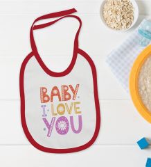 BK Kids Baby I Love You Tasarımlı Kırmızı Bebek Mama Önlüğü-1