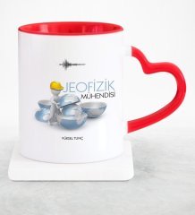Kişiye Özel Mesleki Jeofizik Mühendisi Kırmızı Kalpli Kupa Bardak