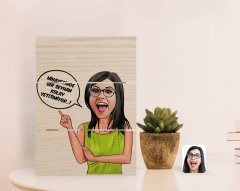Kişiye Özel Kadın Kolay Yetişmiyor Karikatürlü Otantik Masaüstü Ahşap Palet Çerçeve-5