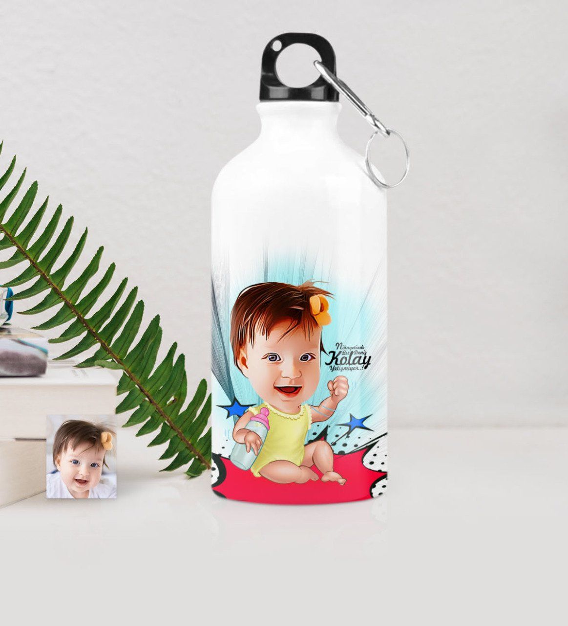 Kişiye Özel Kız Bebek Karikatürlü Metal Suluk (500 ml.) 1