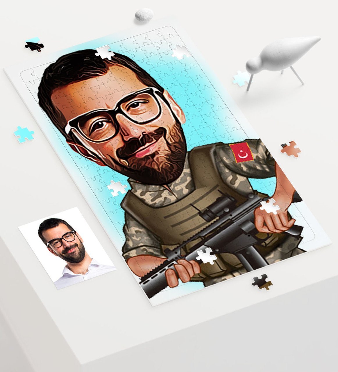 Kişiye Özel Asker Karikatür 240 Parça A3 Puzzle - 1