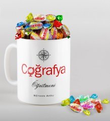 Kişiye Özel Coğrafya Öğretmeni Kupa ve Haribo Şeker Hediye Seti-1