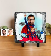 Kişiye Özel Süper Baba Oğul Karikatürlü Dekoratif Doğal Taş