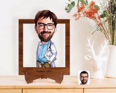 Kişiye Özel Erkek Doktor Karikatürlü Ahşap Standlı 3D Biblo-8