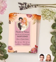 Kişiye Özel Karikatürlü Düğün Davetiyesi Model 81 (100Adet)
