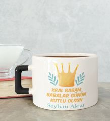BK Gift Kişiye Özel Babalar Günü Tasarımlı Siyah Kulplu Çay & Kahve Fincanı-6, Babaya Hediye, Babalar Günü Hediyesi