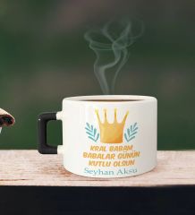 BK Gift Kişiye Özel Babalar Günü Tasarımlı Siyah Kulplu Çay & Kahve Fincanı-6, Babaya Hediye, Babalar Günü Hediyesi