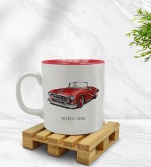 Kişiye Özel Retro Otomobil Tasarımlı İçi Kırmızı Renkli Kupa Bardak Model 2