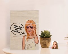 Kişiye Özel Kadın Kolay Yetişmiyor Karikatürlü Otantik Masaüstü Ahşap Palet Çerçeve-4