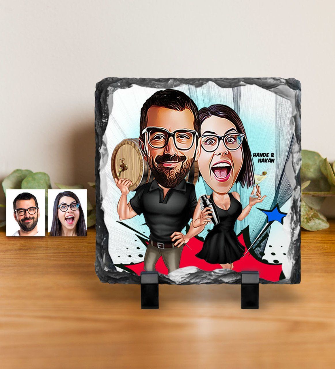 Kişiye Özel Sevgililer Karikatürlü Dekoratif Doğal Taş - 18