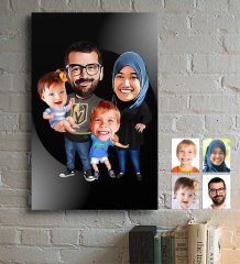 Kişiye Özel Aile Karikatürlü Ahşap Tablo - 3