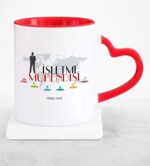 Kişiye Özel Mesleki İşletme Mühendisi Kırmızı Kalpli Kupa Bardak - 1