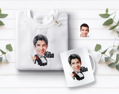 Kişiye Özel Godfather Baba Karikatürlü Beyaz Tişört ve Kupa Seti-2