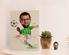 Kişiye Özel Yeşil Beyaz Futbolcu Karikatürlü Otantik Masaüstü Ahşap Palet Çerçeve-1