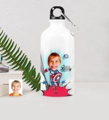 Kişiye Özel Erkek Çocuk Kaptan Amerika Karikatürlü Metal Suluk (500 ml.) 1