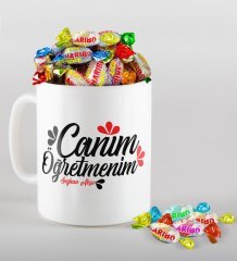 Kişiye Özel Canım Öğretmenim Kupa ve Haribo Şeker Hediye Seti-11