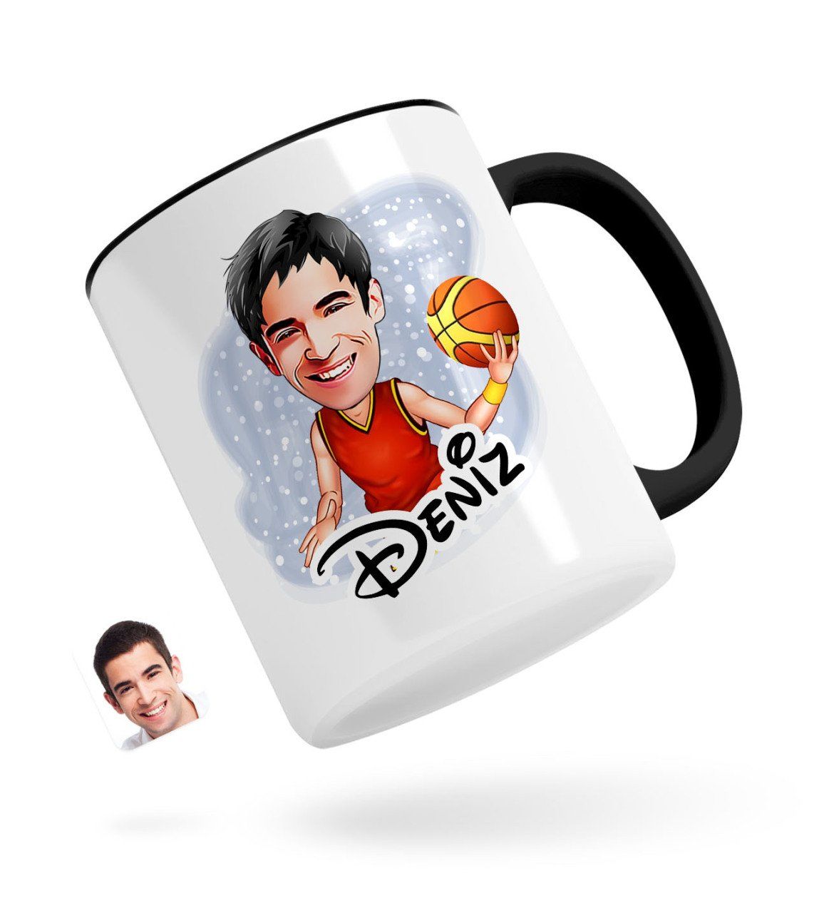 Kişiye Özel Erkek Basketbolcu Karikatürlü Siyah Kupa Bardak-1