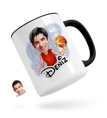 Kişiye Özel Erkek Basketbolcu Karikatürlü Siyah Kupa Bardak-1
