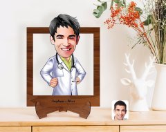 Kişiye Özel Erkek Doktor Karikatürlü Ahşap Standlı 3D Biblo-1