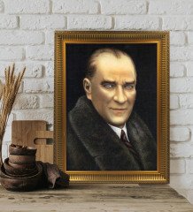 Altın Yaldız Çerçeveli A3 Atatürk Tablosu - 6